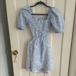 Faithfull the Brand Blue Floral cut out Mini Dress